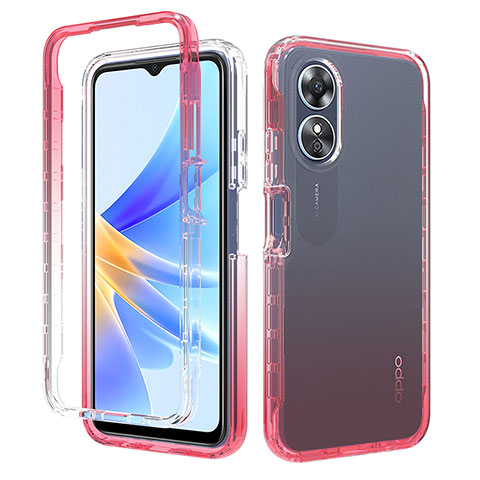 Coque Ultra Fine Transparente Souple Housse Etui 360 Degres Avant et Arriere Degrade pour Oppo A17 Rouge