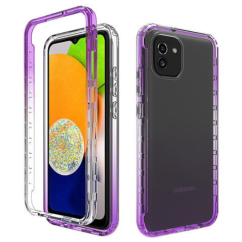 Coque Ultra Fine Transparente Souple Housse Etui 360 Degres Avant et Arriere Degrade pour Samsung Galaxy A03 Violet