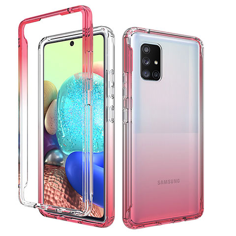 Coque Ultra Fine Transparente Souple Housse Etui 360 Degres Avant et Arriere Degrade pour Samsung Galaxy A71 4G A715 Rouge