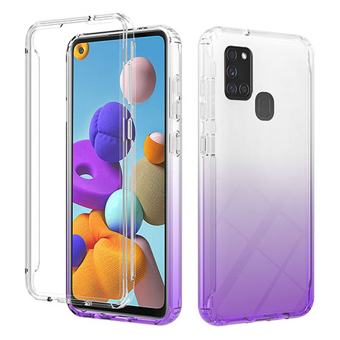 Coque Ultra Fine Transparente Souple Housse Etui 360 Degres Avant et Arriere Degrade YB2 pour Samsung Galaxy A21s Violet