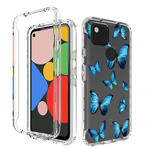 Coque Ultra Fine Transparente Souple Housse Etui 360 Degres Avant et Arriere pour Google Pixel 4a Bleu