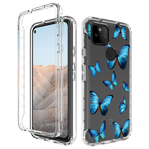 Coque Ultra Fine Transparente Souple Housse Etui 360 Degres Avant et Arriere pour Google Pixel 5a 5G Bleu