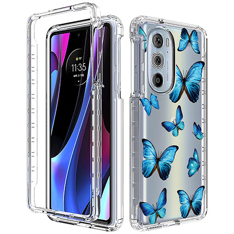 Coque Ultra Fine Transparente Souple Housse Etui 360 Degres Avant et Arriere pour Motorola Moto Edge 30 Pro 5G Bleu