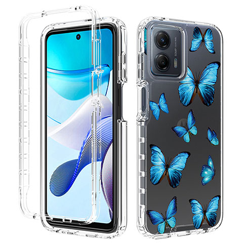 Coque Ultra Fine Transparente Souple Housse Etui 360 Degres Avant et Arriere pour Motorola Moto G 5G (2023) Bleu