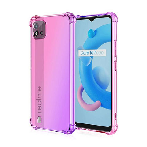 Coque Ultra Fine Transparente Souple Housse Etui Degrade pour Realme C11 (2021) Rose Rouge