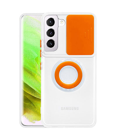 Coque Ultra Slim Silicone Souple Housse Etui Transparente avec Support Bague Anneau A01 pour Samsung Galaxy S21 Plus 5G Orange