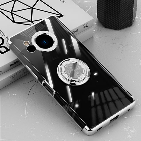 Coque Ultra Slim Silicone Souple Housse Etui Transparente avec Support Bague Anneau Aimante Magnetique AN1 pour Sharp Aquos R8 Argent