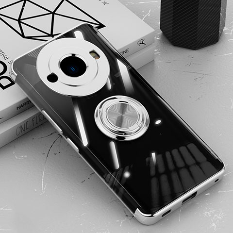 Coque Ultra Slim Silicone Souple Housse Etui Transparente avec Support Bague Anneau Aimante Magnetique AN1 pour Sharp Aquos R8 Pro Argent