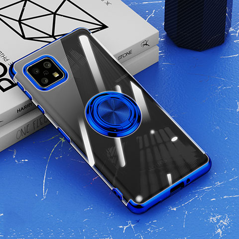 Coque Ultra Slim Silicone Souple Housse Etui Transparente avec Support Bague Anneau Aimante Magnetique AN1 pour Sharp Aquos Sense5G Bleu