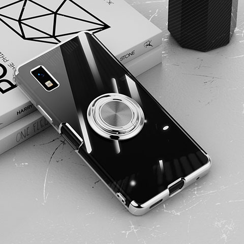 Coque Ultra Slim Silicone Souple Housse Etui Transparente avec Support Bague Anneau Aimante Magnetique AN1 pour Sharp Aquos wish Argent