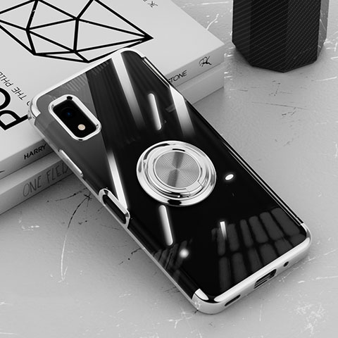 Coque Ultra Slim Silicone Souple Housse Etui Transparente avec Support Bague Anneau Aimante Magnetique AN1 pour Sharp Aquos wish3 Argent