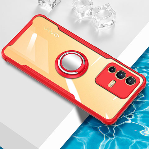 Coque Ultra Slim Silicone Souple Housse Etui Transparente avec Support Bague Anneau Aimante Magnetique BH1 pour Vivo V23 Pro 5G Rouge