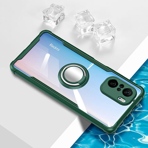 Coque Ultra Slim Silicone Souple Housse Etui Transparente avec Support Bague Anneau Aimante Magnetique BH1 pour Xiaomi Mi 11i 5G Vert