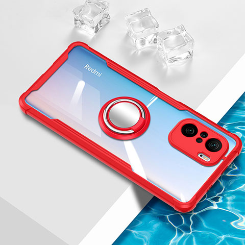 Coque Ultra Slim Silicone Souple Housse Etui Transparente avec Support Bague Anneau Aimante Magnetique BH1 pour Xiaomi Poco F3 5G Rouge
