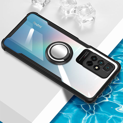 Coque Ultra Slim Silicone Souple Housse Etui Transparente avec Support Bague Anneau Aimante Magnetique BH1 pour Xiaomi Poco M4 Pro 5G Noir