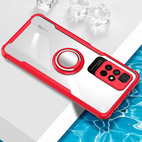 Coque Ultra Slim Silicone Souple Housse Etui Transparente avec Support Bague Anneau Aimante Magnetique BH1 pour Xiaomi Poco M4 Pro 5G Rouge