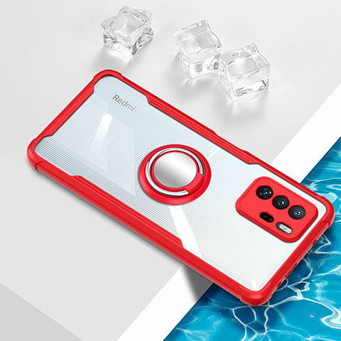 Coque Ultra Slim Silicone Souple Housse Etui Transparente avec Support Bague Anneau Aimante Magnetique BH1 pour Xiaomi Poco X3 GT 5G Rouge