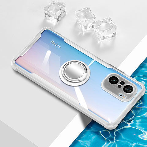 Coque Ultra Slim Silicone Souple Housse Etui Transparente avec Support Bague Anneau Aimante Magnetique BH1 pour Xiaomi Redmi K40 Pro+ Plus 5G Blanc