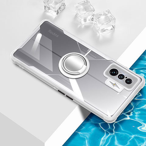 Coque Ultra Slim Silicone Souple Housse Etui Transparente avec Support Bague Anneau Aimante Magnetique BH1 pour Xiaomi Redmi K50 Gaming 5G Blanc