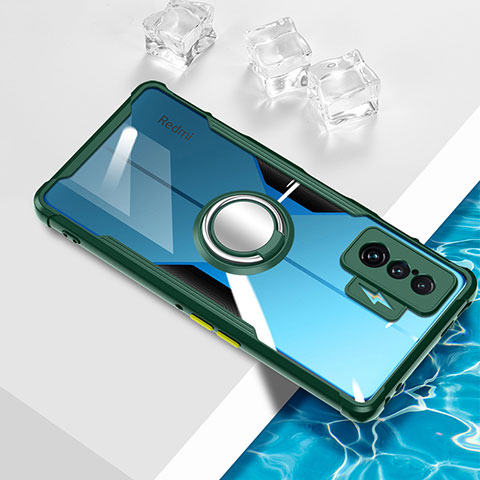 Coque Ultra Slim Silicone Souple Housse Etui Transparente avec Support Bague Anneau Aimante Magnetique BH1 pour Xiaomi Redmi K50 Gaming 5G Vert