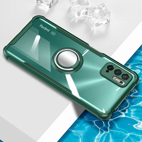 Coque Ultra Slim Silicone Souple Housse Etui Transparente avec Support Bague Anneau Aimante Magnetique BH1 pour Xiaomi Redmi Note 10 5G Vert