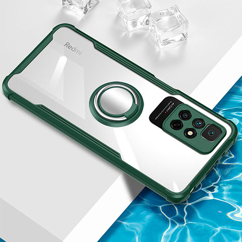 Coque Ultra Slim Silicone Souple Housse Etui Transparente avec Support Bague Anneau Aimante Magnetique BH1 pour Xiaomi Redmi Note 11 4G (2021) Vert