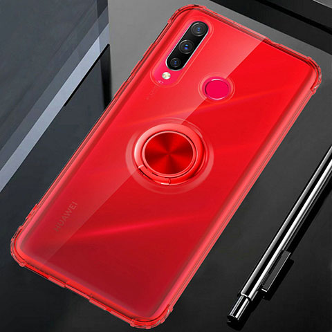 Coque Ultra Slim Silicone Souple Housse Etui Transparente avec Support Bague Anneau Aimante Magnetique C01 pour Huawei Honor 20 Lite Rouge