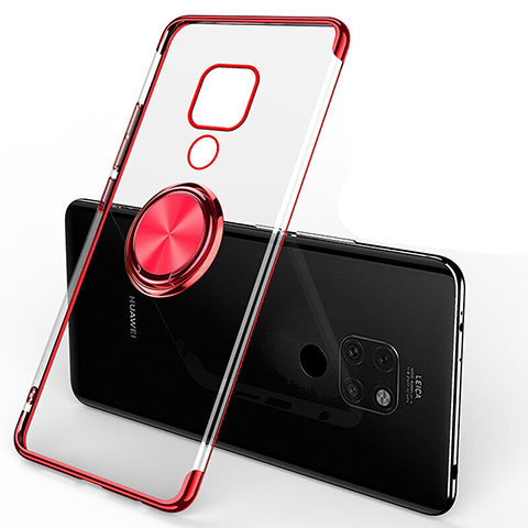 Coque Ultra Slim Silicone Souple Housse Etui Transparente avec Support Bague Anneau Aimante Magnetique C01 pour Huawei Mate 20 Rouge