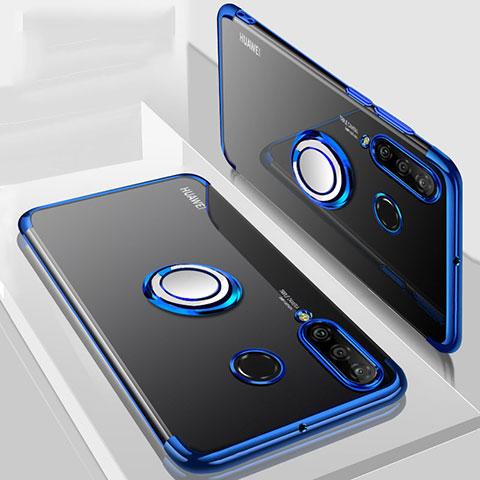 Coque Ultra Slim Silicone Souple Housse Etui Transparente avec Support Bague Anneau Aimante Magnetique C01 pour Huawei Nova 4e Bleu