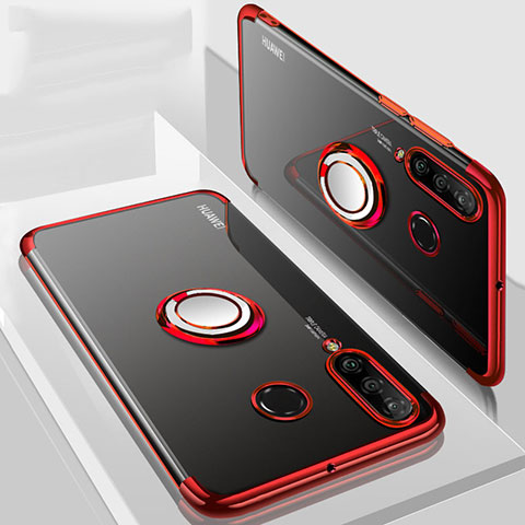 Coque Ultra Slim Silicone Souple Housse Etui Transparente avec Support Bague Anneau Aimante Magnetique C01 pour Huawei Nova 4e Rouge