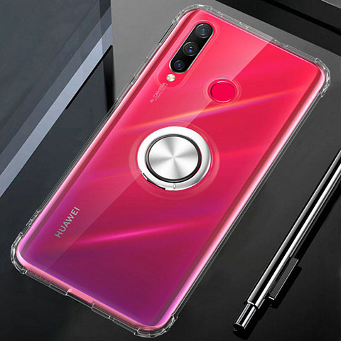 Coque Ultra Slim Silicone Souple Housse Etui Transparente avec Support Bague Anneau Aimante Magnetique C01 pour Huawei P Smart+ Plus (2019) Clair