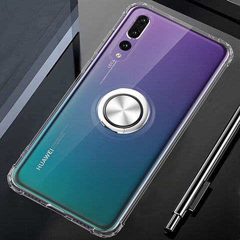 Coque Ultra Slim Silicone Souple Housse Etui Transparente avec Support Bague Anneau Aimante Magnetique C01 pour Huawei P20 Pro Clair