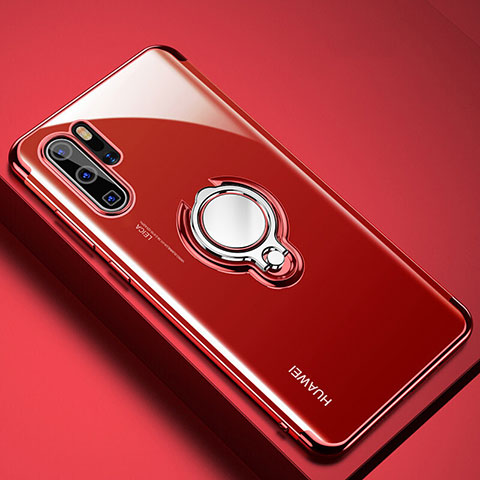 Coque Ultra Slim Silicone Souple Housse Etui Transparente avec Support Bague Anneau Aimante Magnetique C01 pour Huawei P30 Pro New Edition Rouge