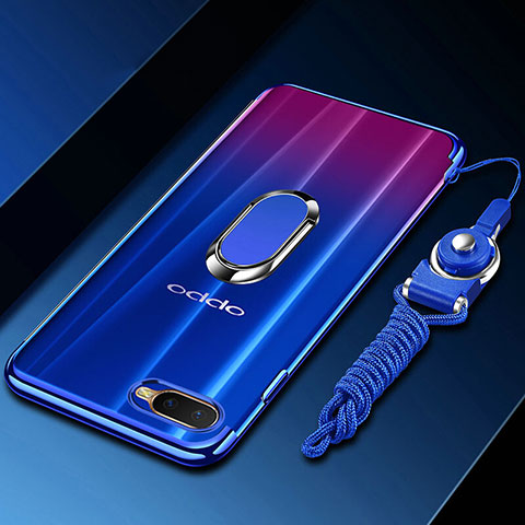 Coque Ultra Slim Silicone Souple Housse Etui Transparente avec Support Bague Anneau Aimante Magnetique C01 pour Oppo R15X Bleu