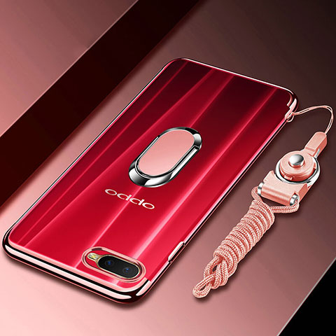 Coque Ultra Slim Silicone Souple Housse Etui Transparente avec Support Bague Anneau Aimante Magnetique C01 pour Oppo R15X Or Rose