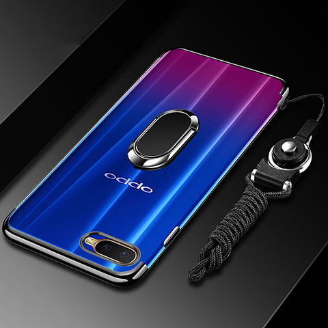 Coque Ultra Slim Silicone Souple Housse Etui Transparente avec Support Bague Anneau Aimante Magnetique C01 pour Oppo RX17 Neo Noir