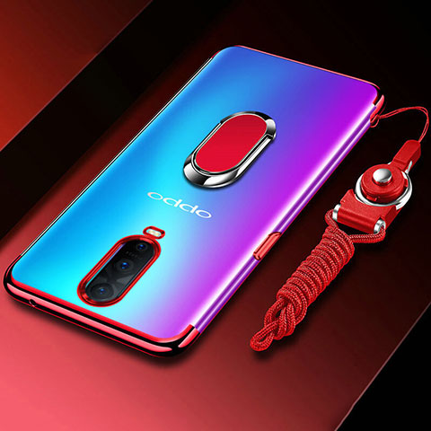 Coque Ultra Slim Silicone Souple Housse Etui Transparente avec Support Bague Anneau Aimante Magnetique C01 pour Oppo RX17 Pro Rouge