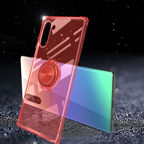 Coque Ultra Slim Silicone Souple Housse Etui Transparente avec Support Bague Anneau Aimante Magnetique C01 pour Samsung Galaxy Note 10 5G Rouge