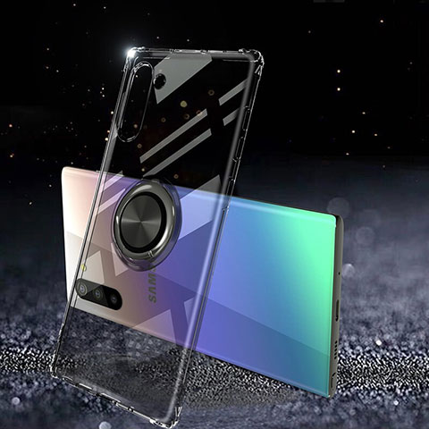 Coque Ultra Slim Silicone Souple Housse Etui Transparente avec Support Bague Anneau Aimante Magnetique C01 pour Samsung Galaxy Note 10 Noir