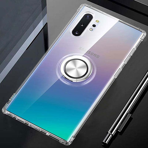 Coque Ultra Slim Silicone Souple Housse Etui Transparente avec Support Bague Anneau Aimante Magnetique C01 pour Samsung Galaxy Note 10 Plus 5G Clair