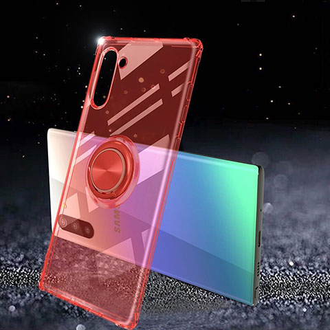 Coque Ultra Slim Silicone Souple Housse Etui Transparente avec Support Bague Anneau Aimante Magnetique C01 pour Samsung Galaxy Note 10 Rouge
