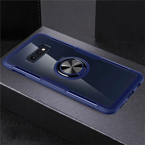 Coque Ultra Slim Silicone Souple Housse Etui Transparente avec Support Bague Anneau Aimante Magnetique C01 pour Samsung Galaxy S10e Bleu et Noir