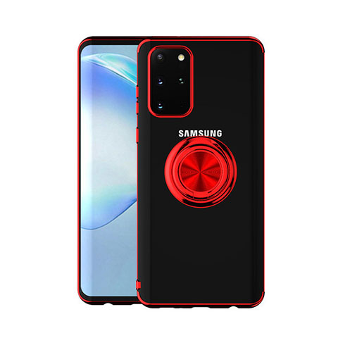 Coque Ultra Slim Silicone Souple Housse Etui Transparente avec Support Bague Anneau Aimante Magnetique C01 pour Samsung Galaxy S20 Plus 5G Rouge