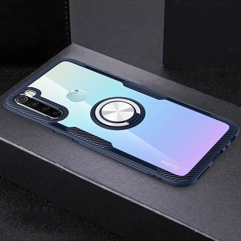 Coque Ultra Slim Silicone Souple Housse Etui Transparente avec Support Bague Anneau Aimante Magnetique C01 pour Xiaomi Redmi Note 8 Bleu