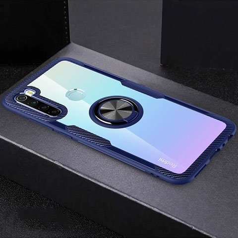 Coque Ultra Slim Silicone Souple Housse Etui Transparente avec Support Bague Anneau Aimante Magnetique C01 pour Xiaomi Redmi Note 8 Bleu Ciel