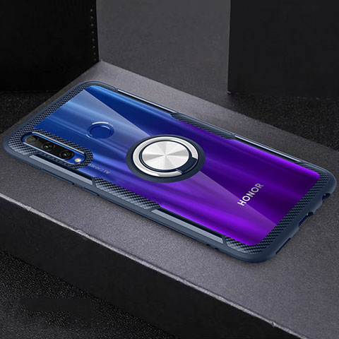 Coque Ultra Slim Silicone Souple Housse Etui Transparente avec Support Bague Anneau Aimante Magnetique C02 pour Huawei Honor 10i Bleu