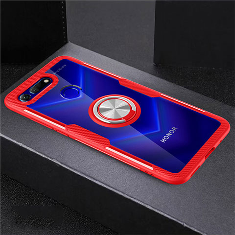 Coque Ultra Slim Silicone Souple Housse Etui Transparente avec Support Bague Anneau Aimante Magnetique C02 pour Huawei Honor V20 Rouge