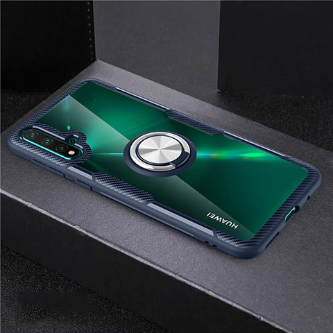 Coque Ultra Slim Silicone Souple Housse Etui Transparente avec Support Bague Anneau Aimante Magnetique C02 pour Huawei Nova 5 Bleu