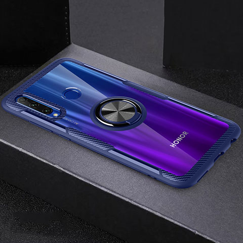 Coque Ultra Slim Silicone Souple Housse Etui Transparente avec Support Bague Anneau Aimante Magnetique C02 pour Huawei P Smart+ Plus (2019) Bleu et Noir