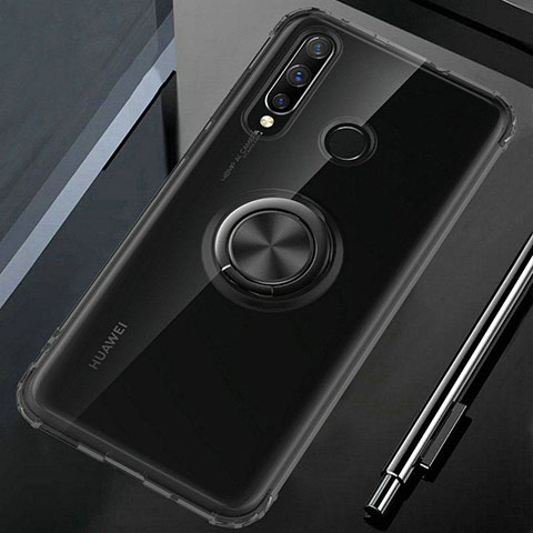 Coque Ultra Slim Silicone Souple Housse Etui Transparente avec Support Bague Anneau Aimante Magnetique C02 pour Huawei P30 Lite XL Noir